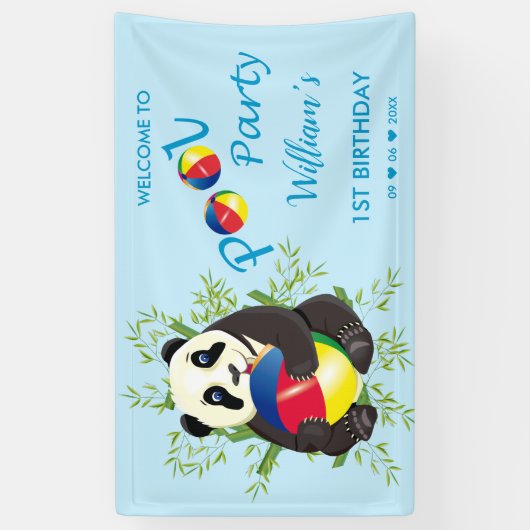 Cute Panda Pool Party 1e verjaardag Welkom Spandoek (Verticaal)
