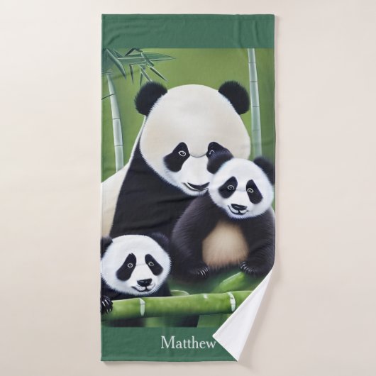 Cute Panda Porte Mère Et Cubes Monogramme (Serviette de bain)