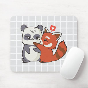 Cute Panda & Rode Panda Liefde Grid Muismat