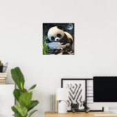 Cute Panda Sleeping Stars Moon Custom Nursery Art Poster (Thuiskantoor)