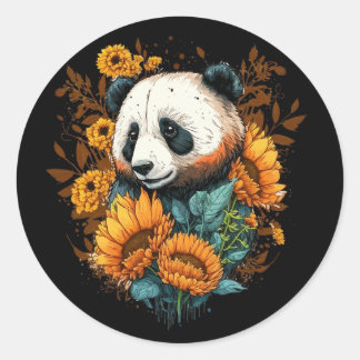 Cute Panda Sunflower Lover Drawing Art Ronde Sticker