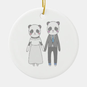 Cute Panda Trouwkoppel – Kawaii Bruid & Bruidegom Keramisch Ornament