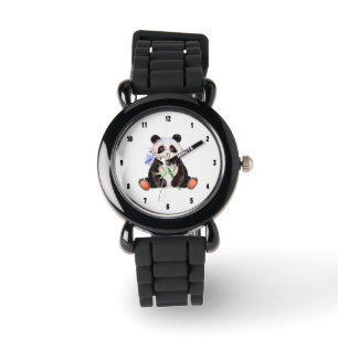 Cute Panda Waterverven Illustratie Horloge
