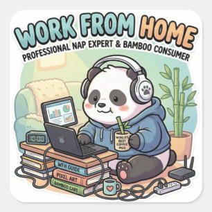 Cute Panda Werk Van Thuis Sticker