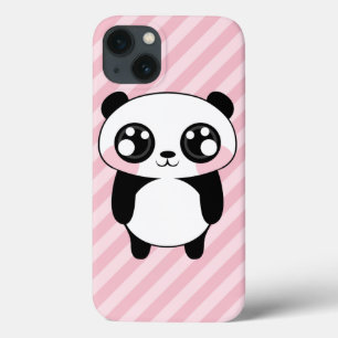 Cute Pandabeer Roze Strepen Achtergrond iPhone 13 Hoesje