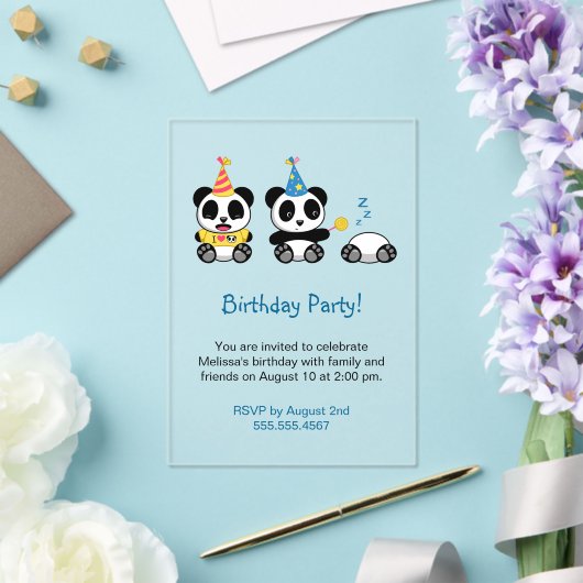 Cute Pandas Birthday Party Acryl Uitnodigingen (Insitu (Huwelijk))