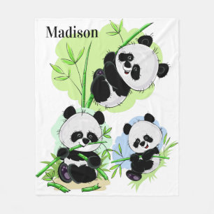 Cute Pandas nom personnalisé fleece couvertures