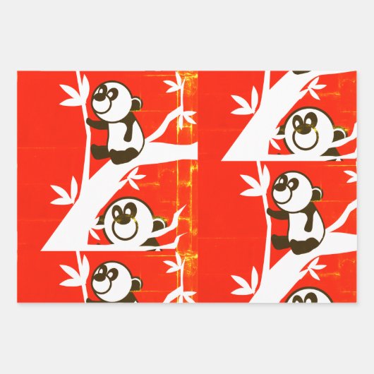 Cute Pandas op een Bamboe boom Inpakpapier Vel (Voorkant 2)