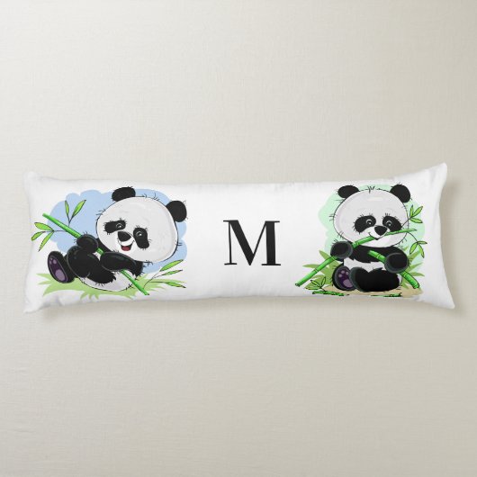 Cute Pandas personnalisé monogramme corps coussins (Dos)