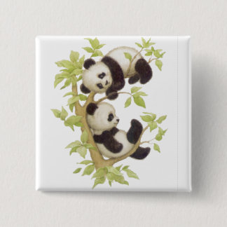 Cute Pandas Vierkante Button 5,1 Cm