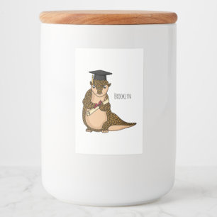 Cute pangolin graduate cartoon voedselcontainer etiket