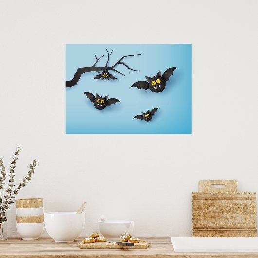 Cute Papercut Vampire Bats Poster (Keuken)