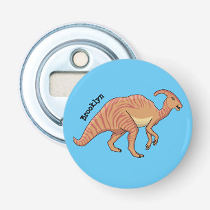 Cute parasaurolophus dinosaur cartoon button flesopener