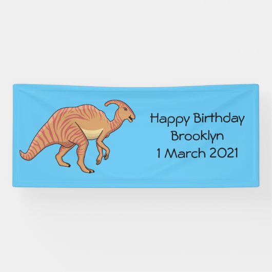 Cute parasaurolophus dinosaur cartoon spandoek (Horizontaal)