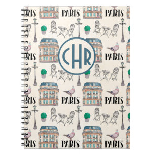 Cute Paris Street Scene   Monogram Waterverf Notitieboek