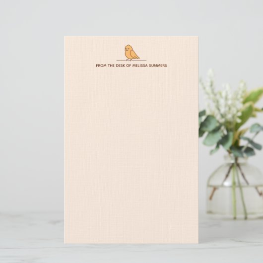 Cute Parrot Parakeet Bird Custom Text Beige Briefpapier (Staand voorkant)