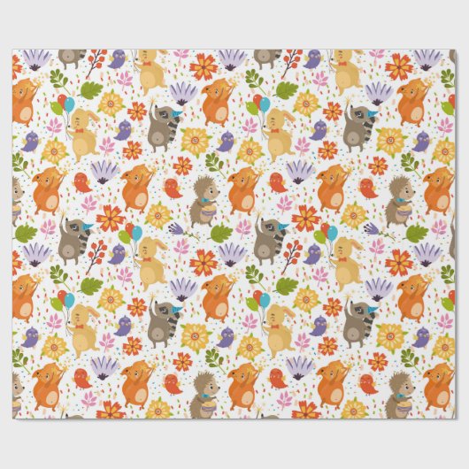 Cute Party Critters Wrapping Paper Cadeaupapier (Vlak)