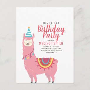 Cute Party Llama en Ballon Verjaardagsuitnodiging Uitnodiging Briefkaart
