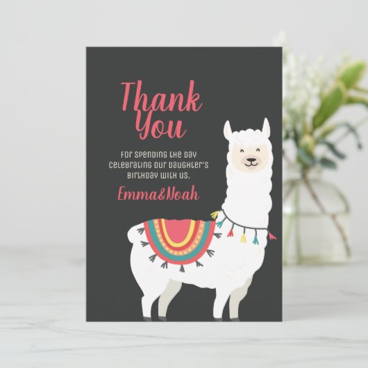 Cute Party Llama en Balloon Birthday Dank u Bedankkaart (Staand voorkant)