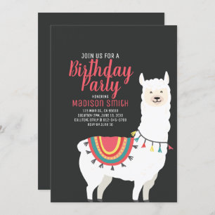 Cute Party Llama en Balloon Birthday Invitation Kaart