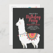 Cute Party Llama et Balloon Invitation Anniversair (Devant / Derrière)