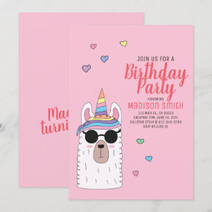 Cute Party Llamacorn Invitation Anniversaire