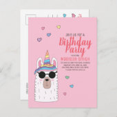 Cute Party Llamacorn Invitation Anniversaire (Devant / Derrière)