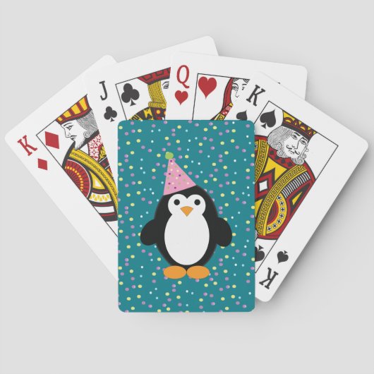 Cute Party Penguin met Confetti achtergrond Pokerkaarten (Achterkant)