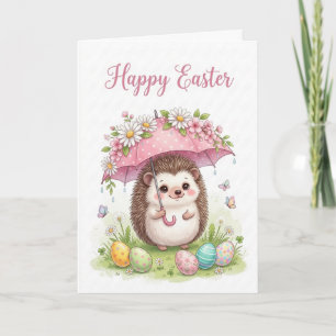 Cute Pasen-Egel met Bloemenscherm Kaart