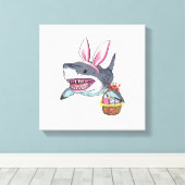 Cute Pasen Haaien Konijn Oren Mand Eieren Gelukkig Canvas Afdruk (Insitu (Houten vloer))