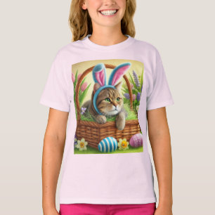 Cute Pasen Kat Meisjes Roze T-Shirt