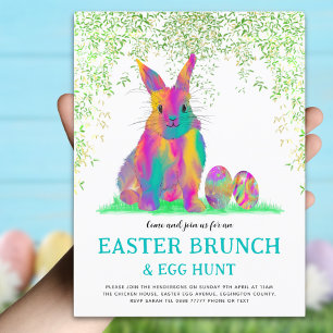 Cute Pasen Konijn Eierenjacht Brunch Roze Uitnodiging Briefkaart