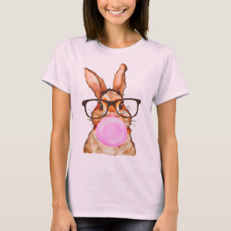 Cute Pasen Konijn Grafische Print Licht Roze T-shirt