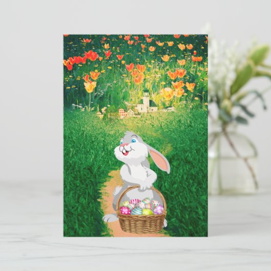 Cute Pasen Konijn Plat Wenskaart Kaart (Staand voorkant)