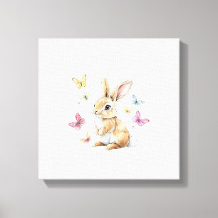 Cute Pasen Konijn Vlinder T-Shirt Canvas Afdruk