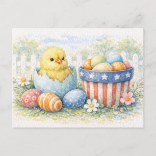 Cute Pasen Kuiken in Ei Aquarel Ansichtkaart Feestdagenkaart