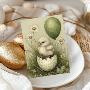 Cute Pasen Kuiken met Paasei Lente Madeliefjes Feestdagenkaart