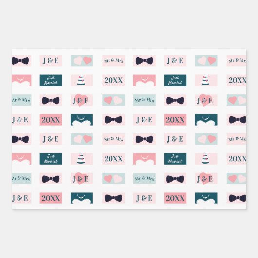 Cute Passen getrouwd Mr en Mrs Initialen White Inpakpapier Vel (Voorkant)
