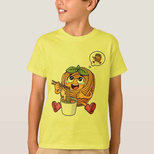 Cute Pasta Polo Eating Noodles T-Shirt (Devant)