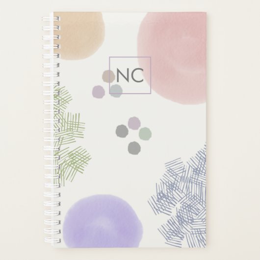 Cute Pastel Abstract Bruske Strokes Monogram Planner (Voorkant)