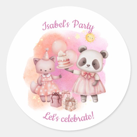 Cute Pastel Animal Birthday Stickers (Voorkant)