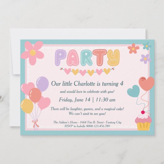 Cute Pastel Anniversaire Fête Invitation Enfants (Devant)