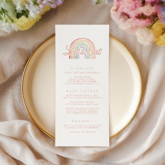 Cute Pastel Aquarelle Rainbow Baby shower Menu