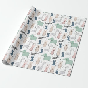 Cute Pastel Baby Animal Patroon Cadeaupapier