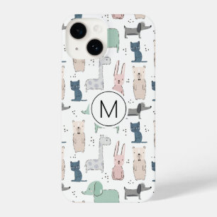 Cute Pastel Baby Animal Patroon iPhone 14 Hoesje