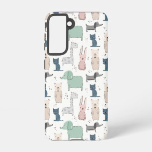 Cute Pastel Baby Animal Patroon Samsung Galaxy Hoesje