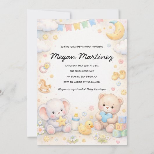Cute Pastel Baby Shower Invitation Template (Devant)