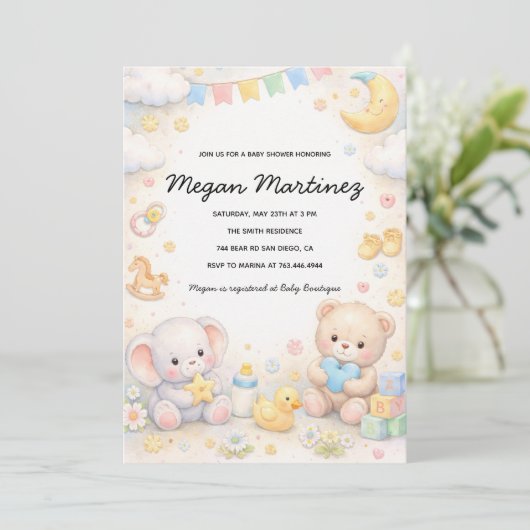 Cute Pastel Baby Shower Invitation Template (Debout devant)