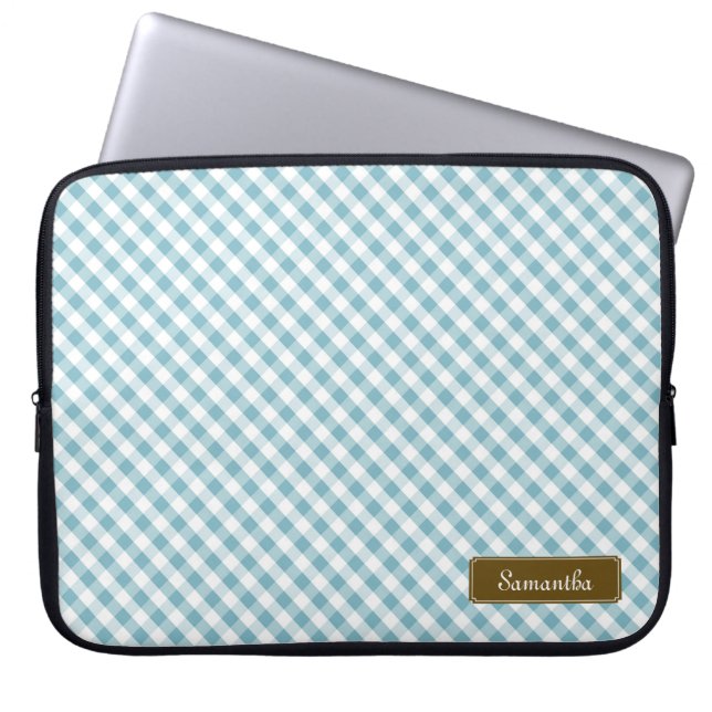Cute Pastel Blue Gingham Pattern Laptop Sleeve (Voorkant)