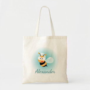 Cute Pastel Blue Green Sweet Bumble Bee Cartoon Tote Bag